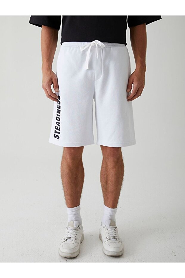 Kontrast Yamalı Beyaz Şort - 2