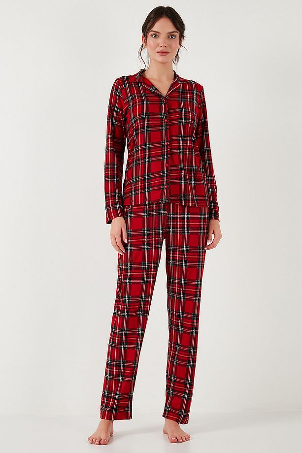 Streç Regular Fit Apaş Yaka Beli Lastikli Pijama Takımı Pijama Takımı 65720501 - 4