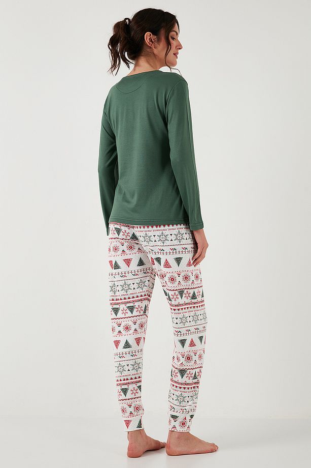 Streç Regular Fit Beli Lastikli Bisiklet Yaka Pijama Takımı  PİJAMA TAKIMI 65714101 - 8