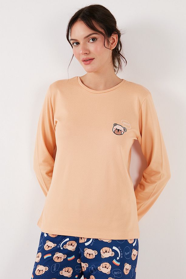 Streç Regular Fit Beli Lastikli Bisiklet Yaka Pijama Takımı  PİJAMA TAKIMI 65714101 - 5