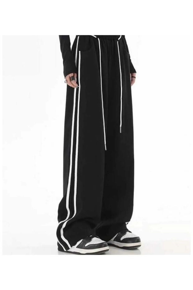 Yudoowear, White Striped Black Color Knitted Fabric Sweatpants