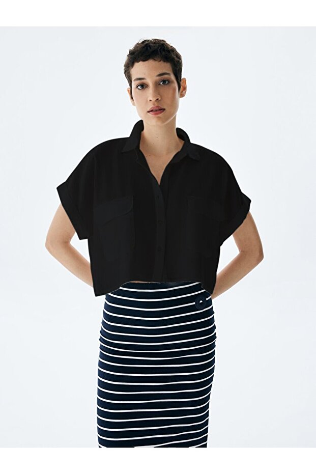 Basıc Kısa Kol Siyah Gömlek - 2