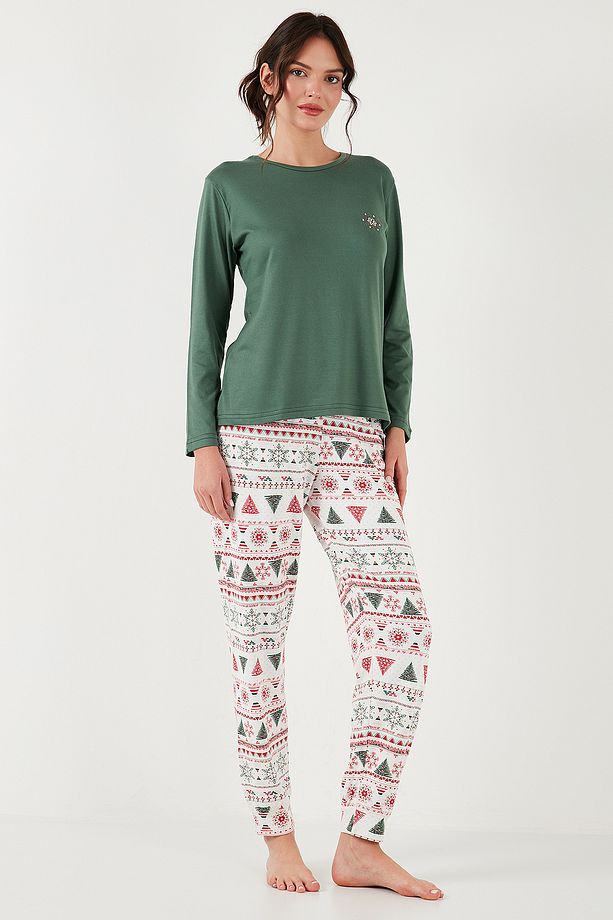 Streç Regular Fit Beli Lastikli Bisiklet Yaka Pijama Takımı  PİJAMA TAKIMI 65714101 - 4