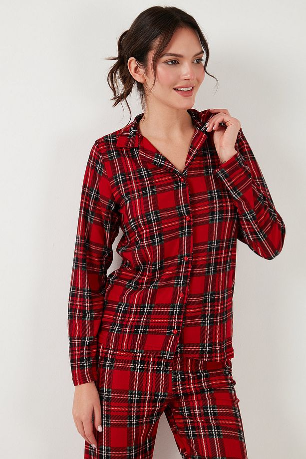 Streç Regular Fit Apaş Yaka Beli Lastikli Pijama Takımı Pijama Takımı 65720501 - 5