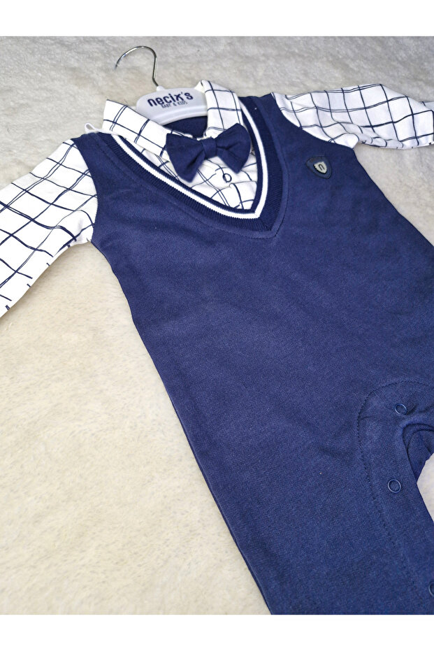 NECİX'S EKOSE GÖMLEK DETAYLI PAPYONLU ERKEK BEBK TULUM - 3