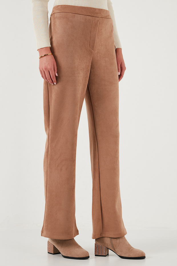 Scuba Süet Yüksek Bel Geniş Paça Pantolon  PANTOLON 5865974 - 3