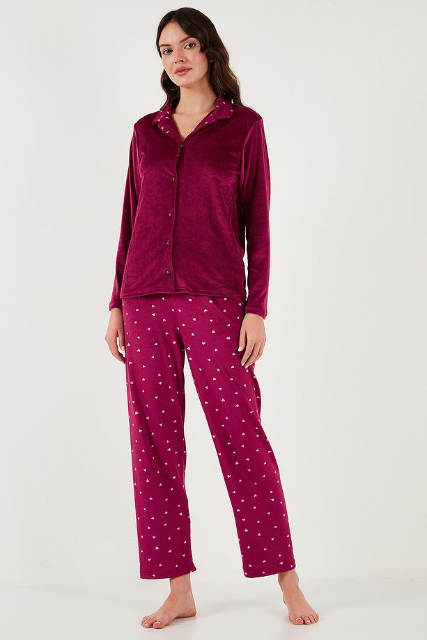 Regular Fit Desenli Parlak Kadife Pijama Takımı  PİJAMA TAKIMI 65713311 - 5