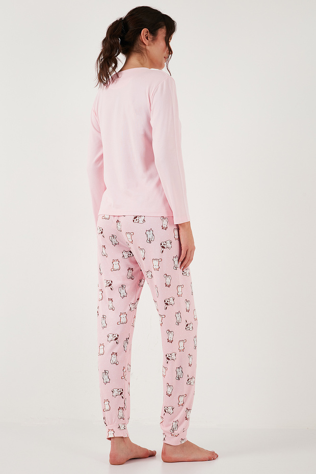 Streç Regular Fit Beli Lastikli Bisiklet Yaka Pijama Takımı  PİJAMA TAKIMI 65714101 - 9