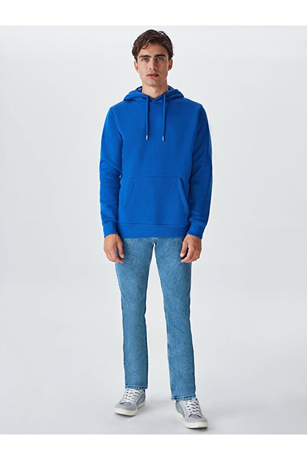 Kapüşonlu Mavi Sweatshırt - 1