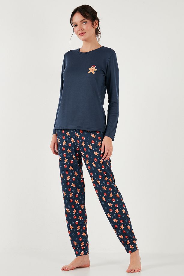 Streç Regular Fit Beli Lastikli Bisiklet Yaka Pijama Takımı  PİJAMA TAKIMI 65714101 - 6