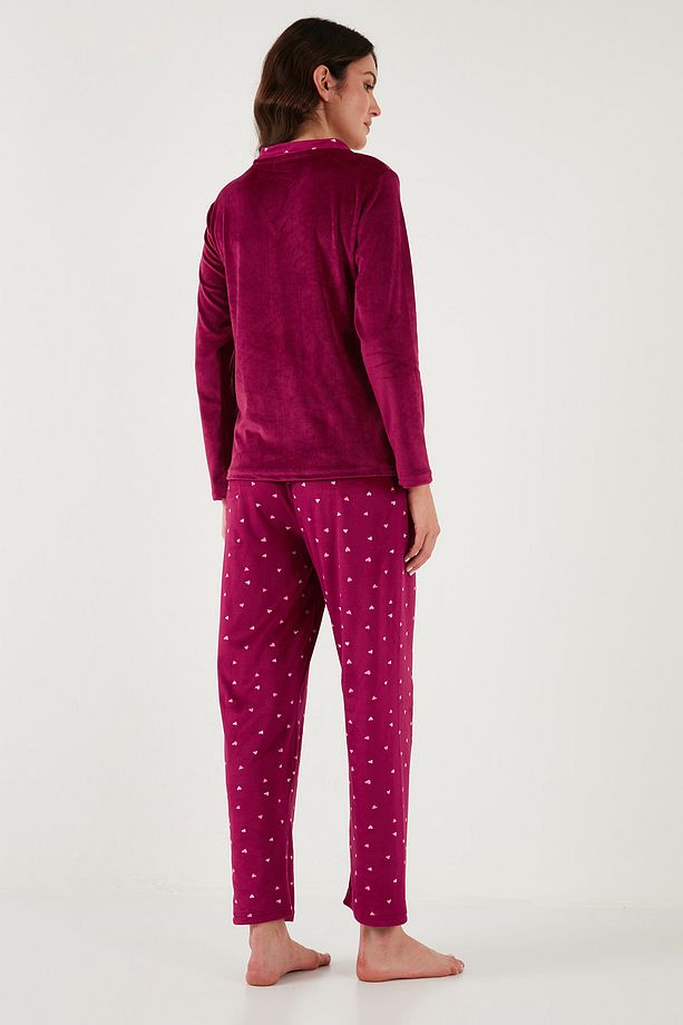 Regular Fit Desenli Parlak Kadife Pijama Takımı  PİJAMA TAKIMI 65713311 - 7