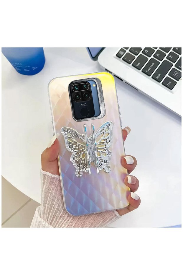 Xiaomi Redmi Note 9 Compatible Case Zebana Butterfly Silicone Case Pattern 2 with Stand