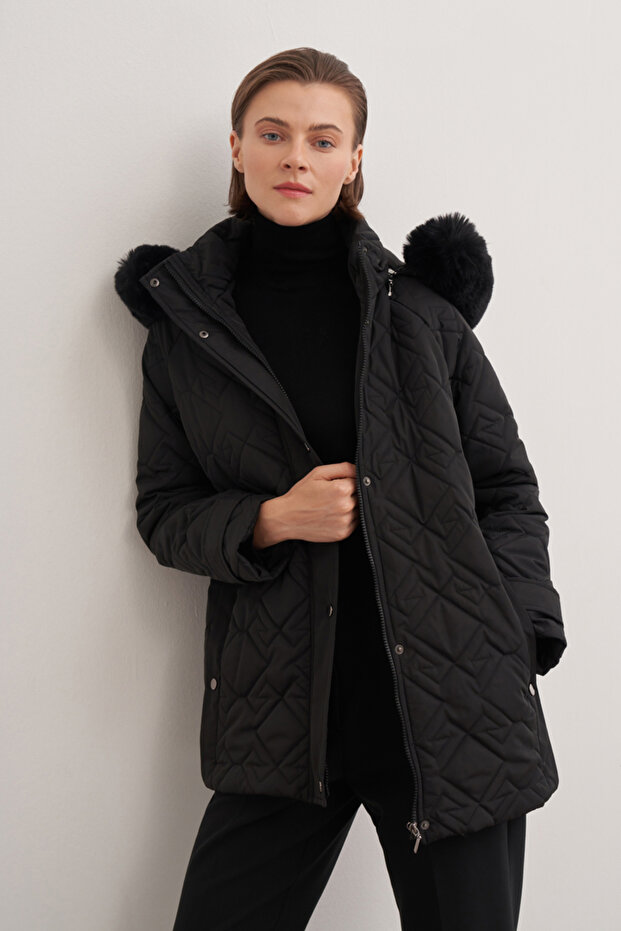 5791111 Kapüşonlu Kapitone Mont - 5