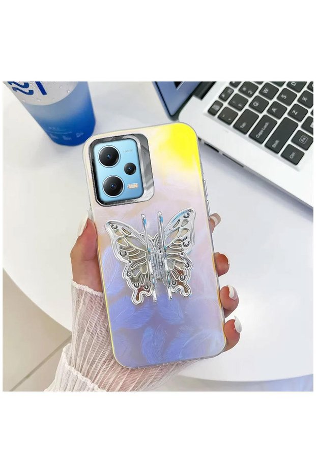 Xiaomi Redmi Note 12 Pro 5g Compatible Case with Stand Feature Butterfly Silicone Case Pattern 1
