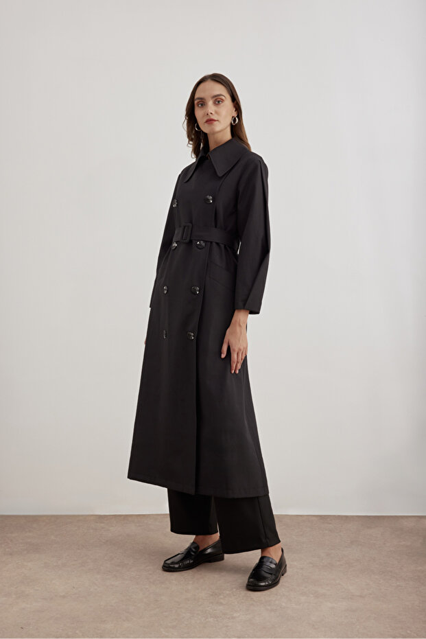 7183111 Kemer Detaylı  Pardösü - 5