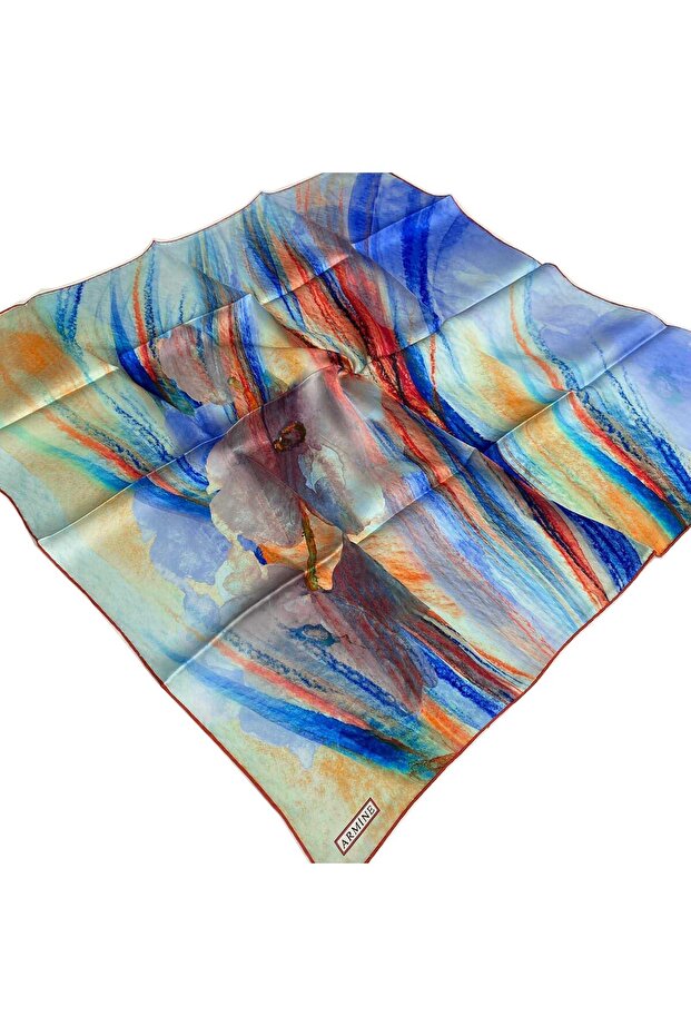 Blue-red Batik Pattern Tivil Silk Scarf 9102-03