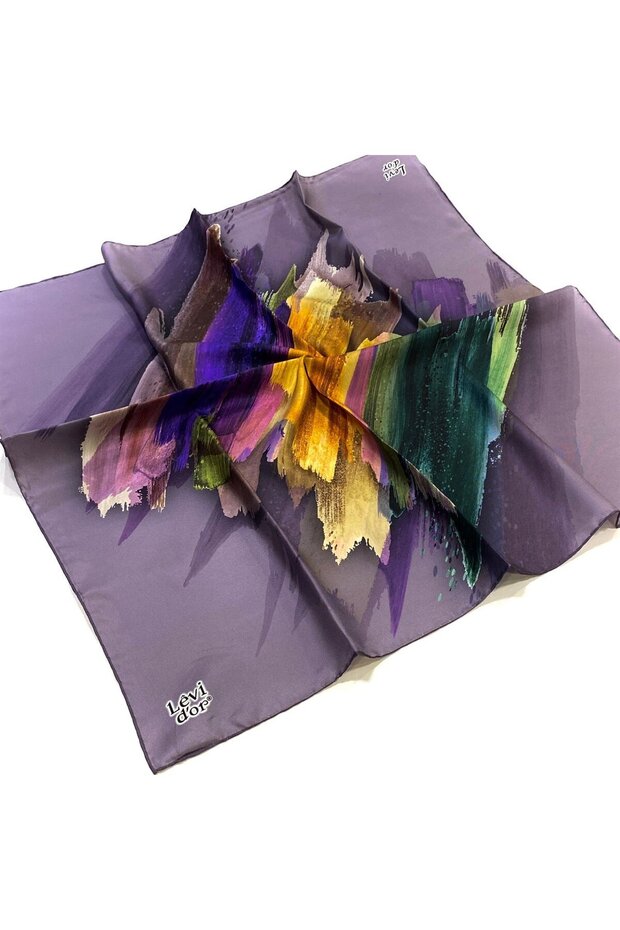 Lilac Patterned Tivil Silk Scarf 19085 - 1