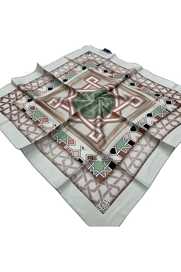Light Green Geometric Pattern Tivil Silk Scarf 20911