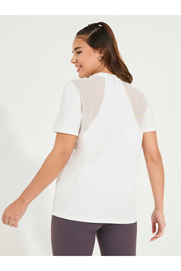 Solid Mesh & Seam Detail Short Sleeves Top