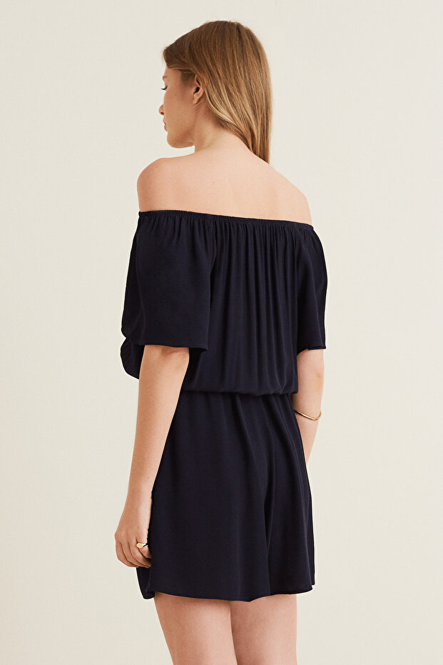 Omuz Dekolteli Şortlu Tulum - 3