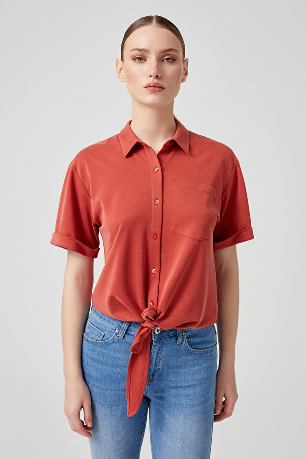 Bağlama Detaylı Örme Gömlek - 3