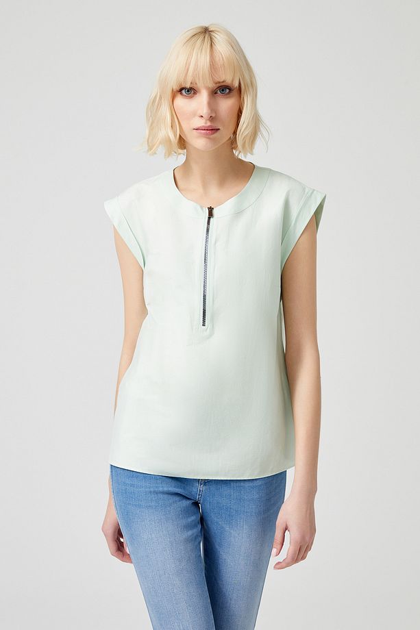 Fermuarlı Poplin Bluz - 2