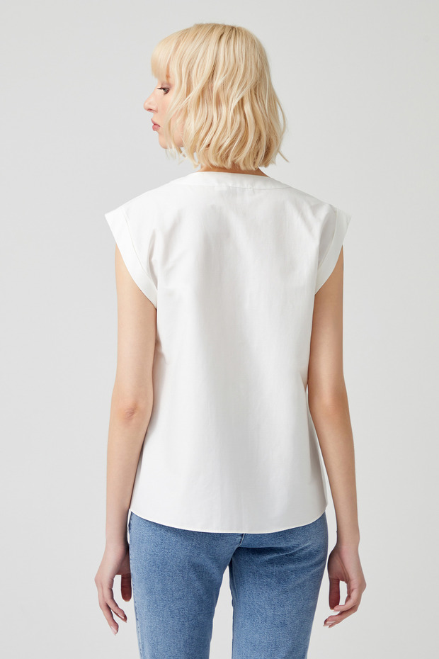Fermuarlı Poplin Bluz - 4