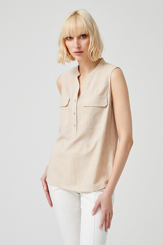 نصف بلاكيت بلا أكمام بلوزة - 3