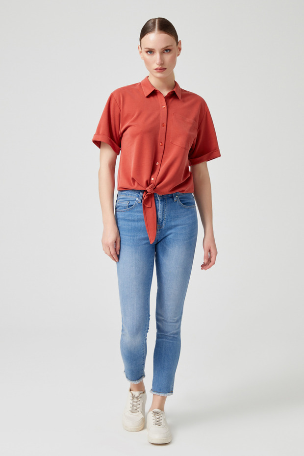 Bağlama Detaylı Örme Gömlek - 2