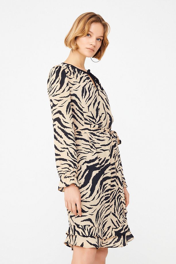 Etekucu Fırfırlı Zebra Desen Elbise - 2