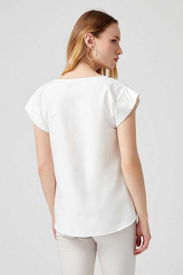 Kol Detaylı Poplin Bluz - 4