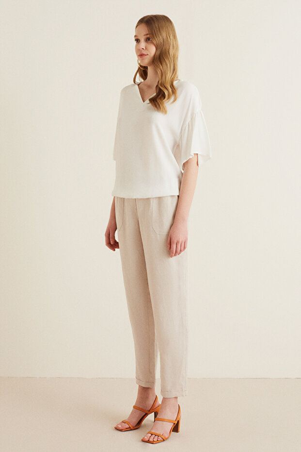 Kolları Fırfırlı Etekucu Lastikli Bluz - 2