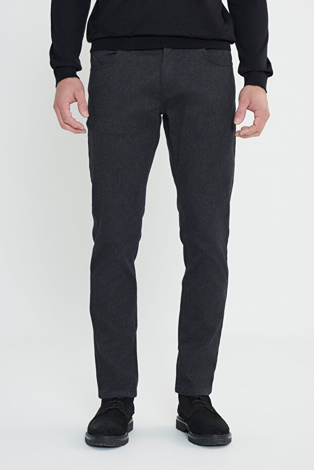 Erkek Siyah Slim Fit Dar Kesim Pamuklu Esnek Pantolon - 1