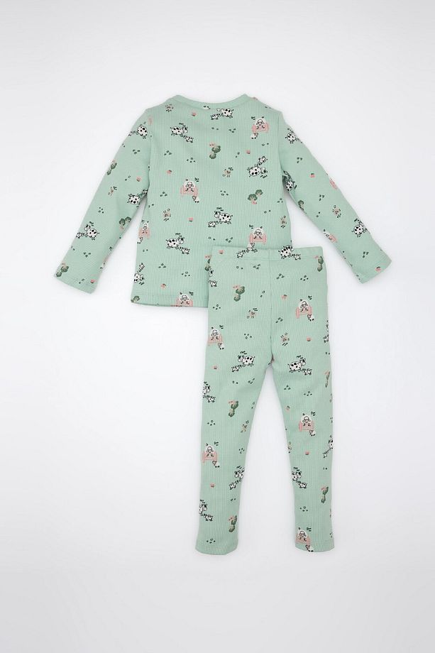 Kız Bebek Pijama Takımı Hayvan Desenli Fitilli Kaşkorse Uzun Kollu Üst Uzun Alt D3627a524wn - 4