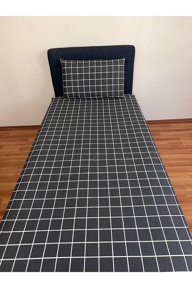 Fitted Lastikli Çarşaf Takımı (YASTIKLI) Tek Kişilik Çift Kişilik Ekose Antrasit - 3