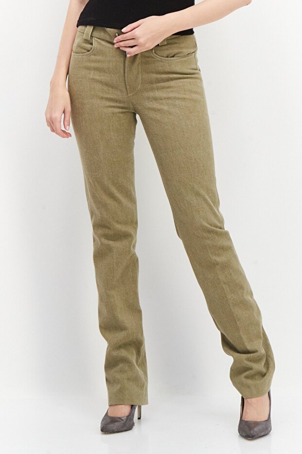 Women Regular Fit Printed Chino Pants, Khaki