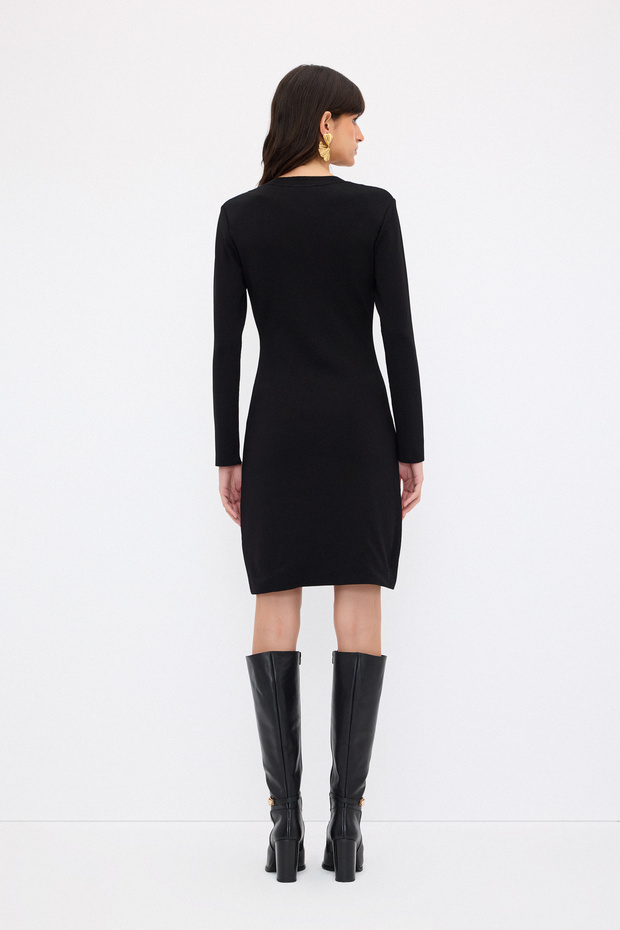 Tül Detaylı Triko Elbise - 7