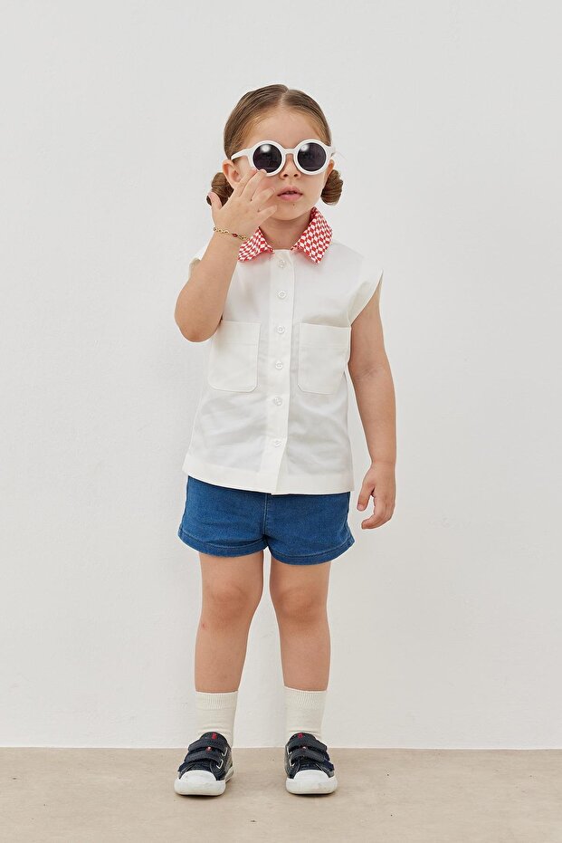 Red Square Pattern Collar Vest - 4