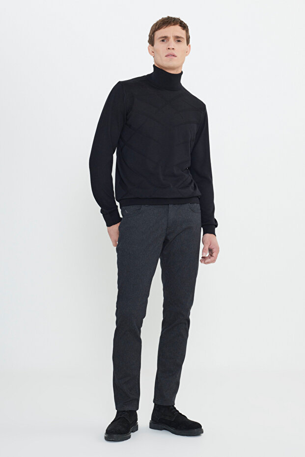Erkek Siyah Slim Fit Dar Kesim Pamuklu Esnek Pantolon - 2