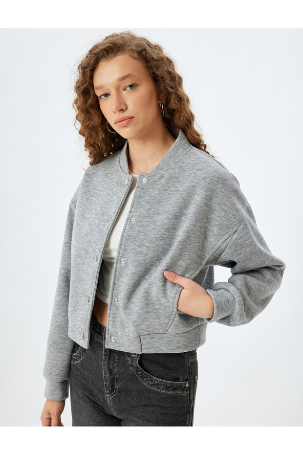 Comfortable Fit Bomber Jacket with Snap Button Pocket Detail