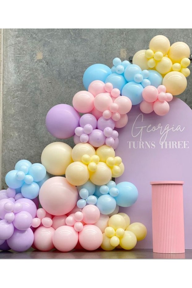 Macaron Colored Balloon Chain Set Including Jumbo Balloon 103 Pieces