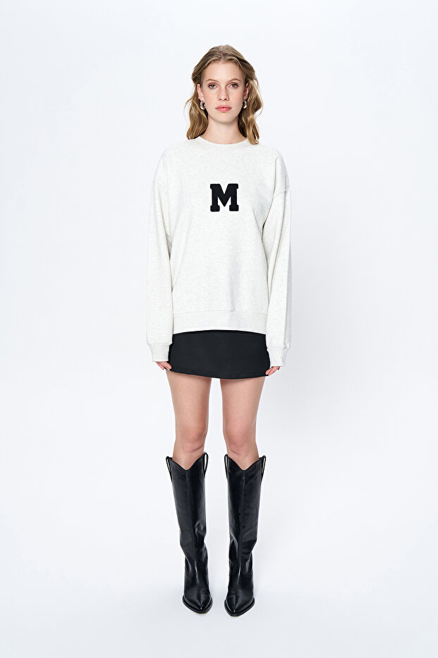 Nakış Harf Baskılı Sweatshirt Gri - 4