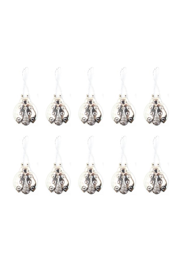 3.5cm 10 Pieces Silver Color Metal Ladybug Christmas Tree Ornament, Christmas Gift Accessory