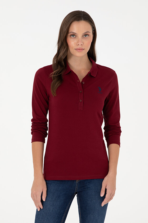 Women's Burgundy Basic Polo Neck Sweatshirt 50289541-Vr014