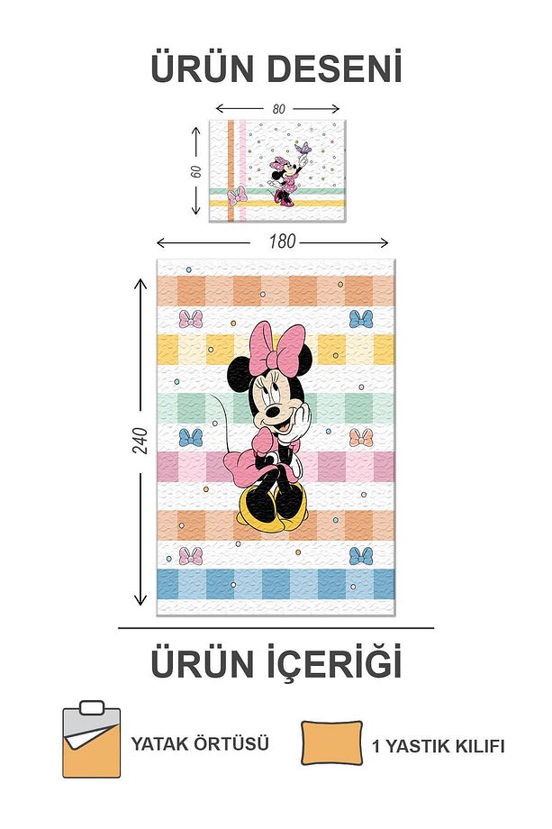 Pamuk Dolgulu Kadife Kumaş Mickey Mouse Desenli Tek Kişilik Çocuk Kapitone Yatak Örtüsü - 2