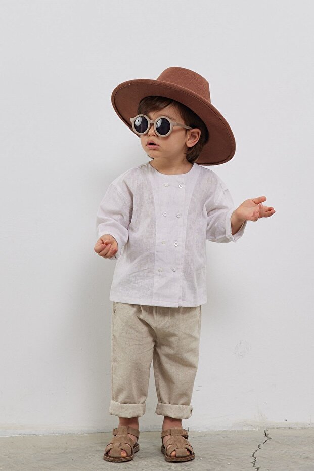 Bej Keten Pantolon - 2