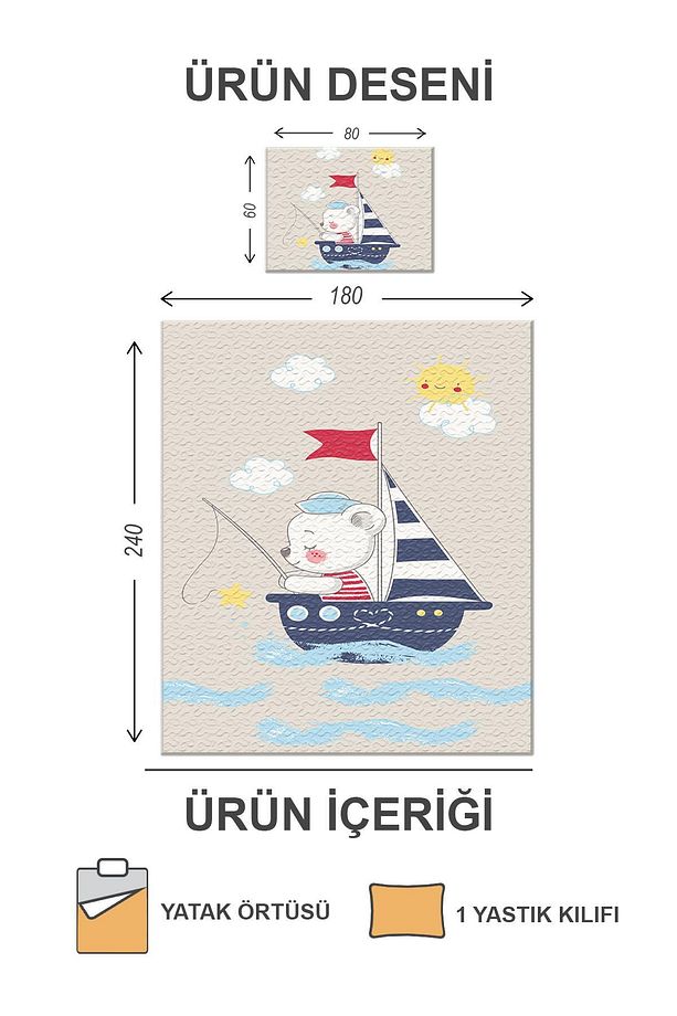 Kapitoneli Pamuk Dolgulu Kadife Kumaş Ayıcık Desenli Tek Kişilik Çocuk Genç Yatak Örtüsü Seti - 2