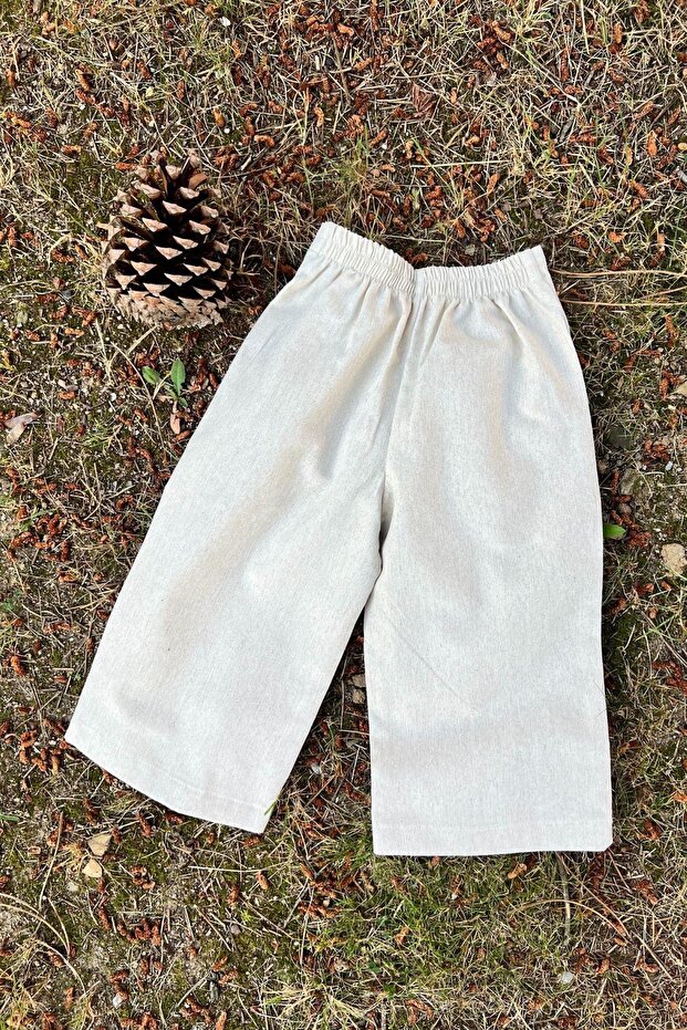 Bej Keten Palazzo Pantolon - 6