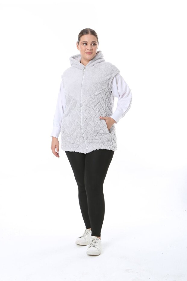 Plus Size Clothing Gray Vest Plush Fleece Flexible Warm Soft