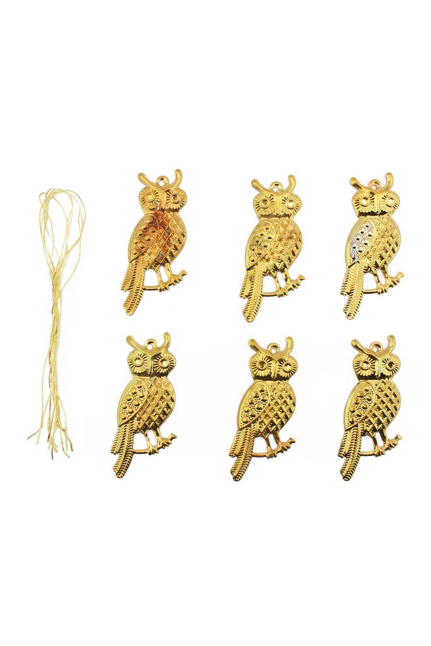 6cm 6 Pieces Gold Colored Owl Christmas Tree Ornament, Christmas Gift Accessory